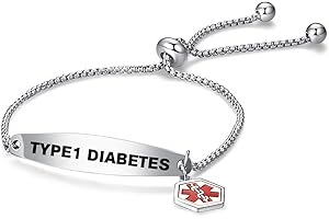 NARTGO Red Medical Alert ID Bracelet for Women Men Emergency First Aid Engraved Adjustable Stainless Steel Chain Bracelets