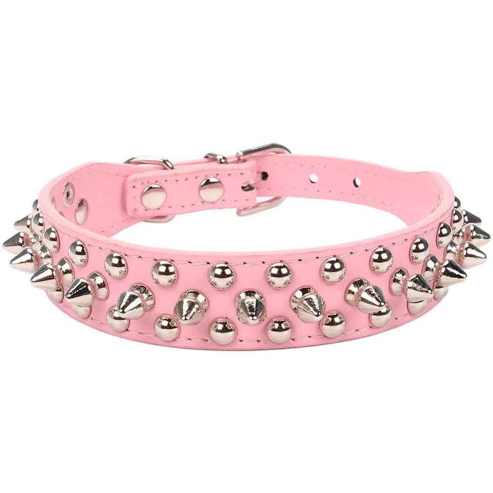 ETOPARS Spiked Studded Leather Dog Collar, Bullet Nail Rivet Collar for Medium & Large Dogs Pitbull, Dog Leash Punk Dog Collar