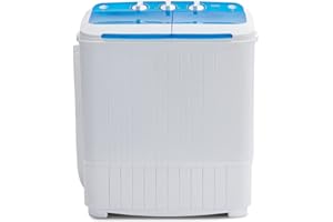 Muhub Portable Washing Machine,16.5LBS Mini Washer and Dryer,Wash and Spin Cycle Combo Twin Tub Compact Laundry Machine for Apartment Travel Dorms Rvs(White & Blue)