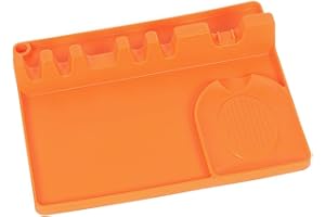 Lawnoval Silicone Utensil Rest Holder with Drip Pad, Kitchen Countertop Organizer Spoons and Spatulas, for Orange