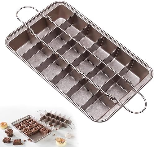 Non-Stick Brownie Pan With Dividers - 12.4x8 Inch Rectangular Baking Pan With Built-In Slicer, Champagne Gold - View #5