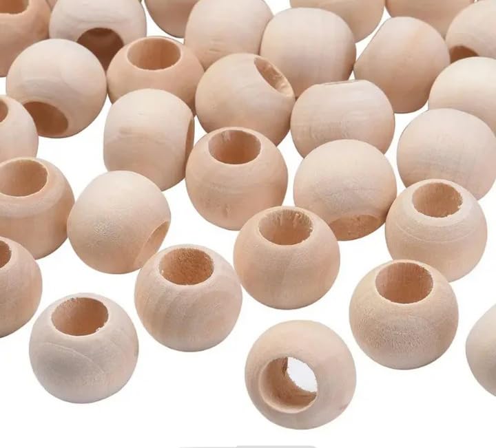 Pack of 200 Wooden Beads Natural 12 mm Large Hole Wooden Beads 5 mm Large Hole for Threading Wooden Balls Round Colourless Untreated for Crafts Spacer Beads