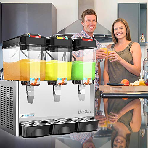 Nurxiovo Juice Dispenser -9.36Gallon commercial juice ice beverage dispenser, 3.12 Gallon Per Tank, 3 Tank with Thermostat Controller, Stainless Steel