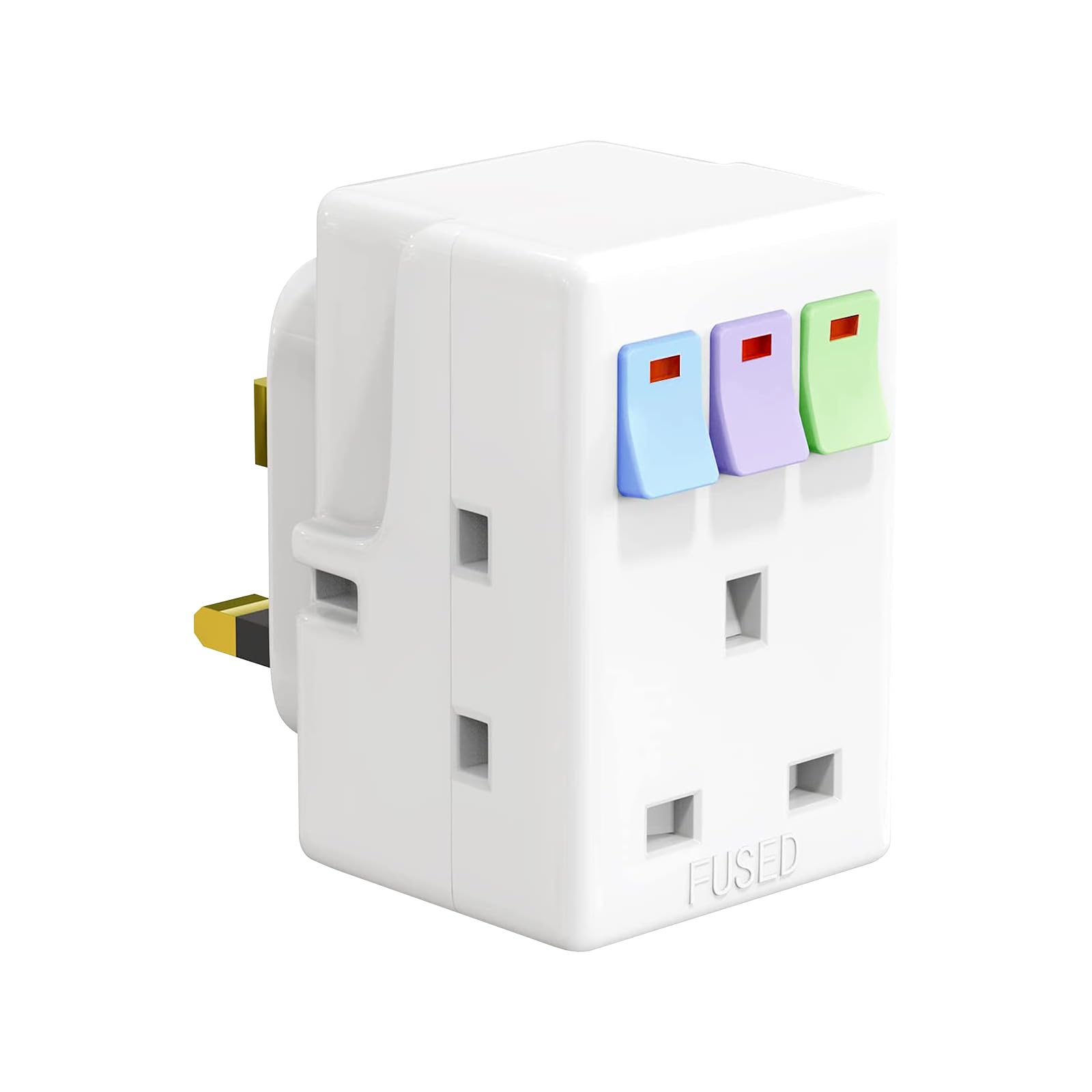 3 Way Plug Adapter UK, Plug Adapter with Individual Switches, Multi Plug Adaptor Surge Protected, Plug Extension Socket for Home, Office, Kitchen,School