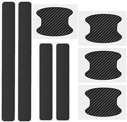 車ドアハンドルプロテクター 車用ドアハンドル 大幅にプライスダウン サイドステップガード ドアノブ保護シールと車側面ペダルシールセット カーボンシート 炭素繊維製 車用 全部８枚入り ひっかき傷防止 黒
