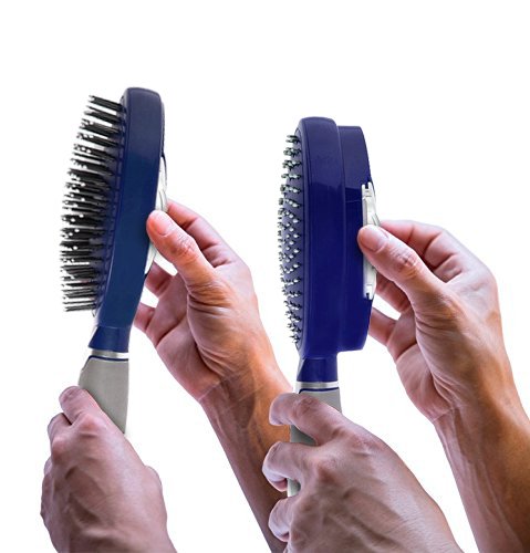 Self Cleaning Hair Brush - Easy Clean Detangle Brush or Comb - Retractable Brush Detangler for Wet or Dry Hair - Adults & Kids - by Qwik Clean - (Blue)