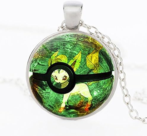 JewelryX - Silver Plated Pokemon Go Ball Pokeball Cabochon Glass Charm Pendant Chain Necklace Fashion Women Men #12