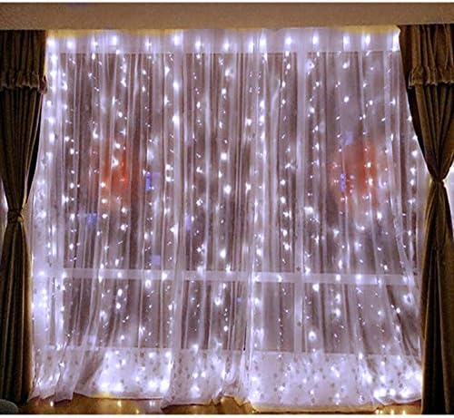 DLPIN 304LED Linkable Window Curtain Lights Wedding Lights Fariy UL Safe Fuse 8 Mode Saving Settings 9.8ft - White