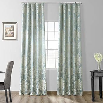 JQCH-20122053-96 Magdelena Faux Silk Jacquard Curtain,Steel Blue & Silver,50 X 96