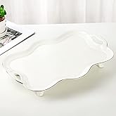 DUJUST Porcelain Serving Tray with Handles, Luxury British Style Coffee Table Tray with Golden Rim, Beautiful Tea Tray Decor for Living Room, Easy to Use & Clean