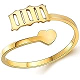 Jude Jewelers Stainless Steel Heart Charm Luck Angel Number Adjustable Size Wedding Band Anniversary Promise Ring