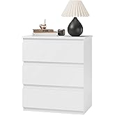 Bamjoy White Nightstand with 3 Drawers, Beside Table with Drawers for Bedroom, Small Side Table Storage Cabinet 3 Drawer Night Stand for Home Office, 18.0W x 14.0D x 24.8H Inches