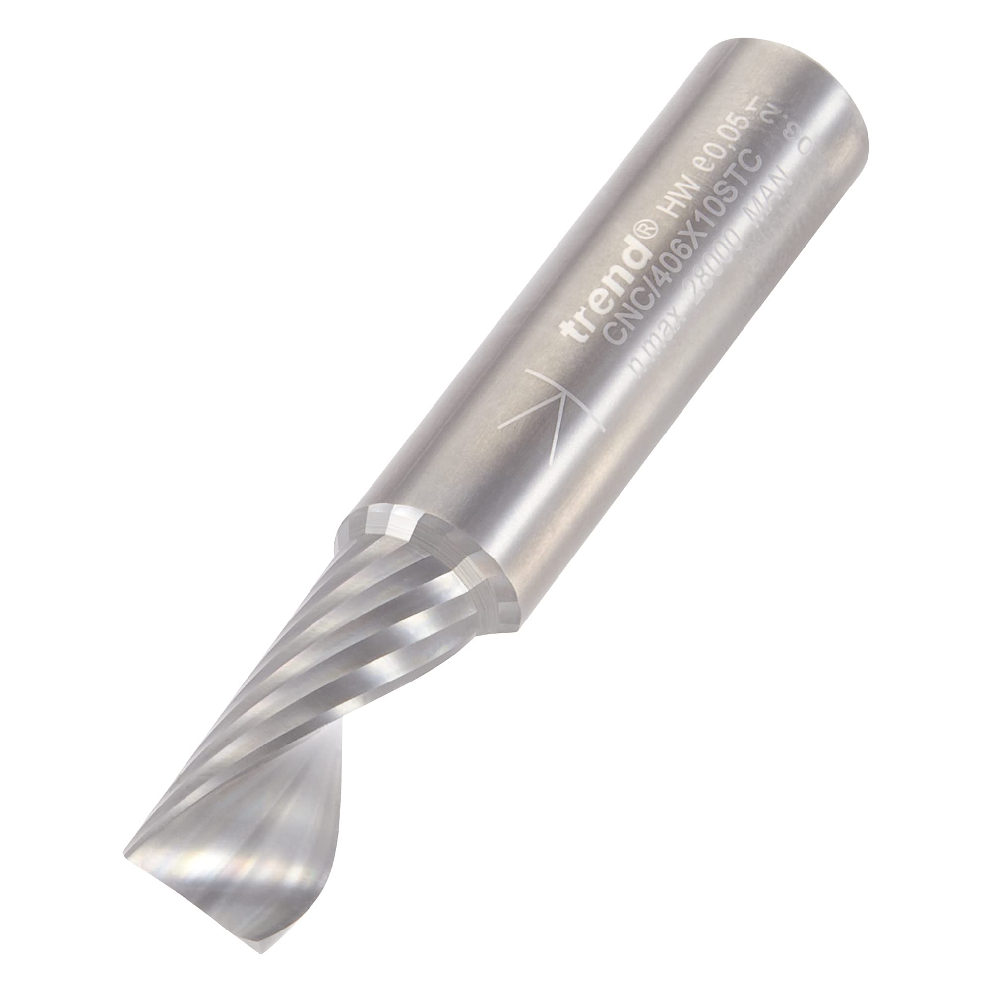Trend CNC O Flute Spiral Up-Cut Router Cutter, 10mm Shank, 10mm Cut Diameter & 22mm Cut Length, Solid Tungsten Carbide, CNC/406X10STC
