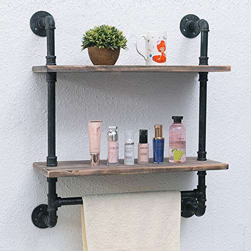 Bathroom Shelves Wall Mounted 2 Tiered,24in Industrial Pipe Shelving