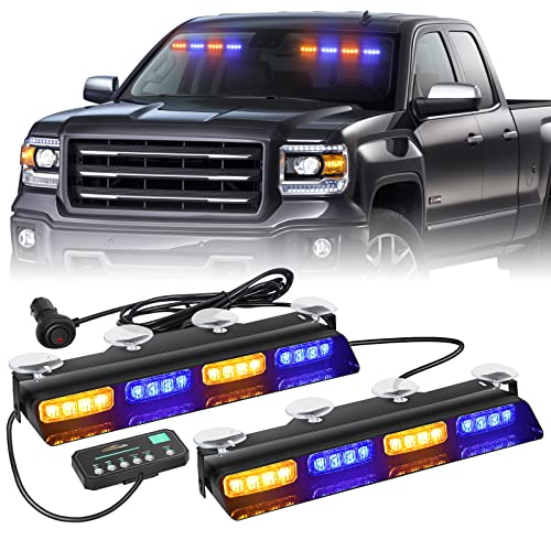 XRIDONSEN Amber Blue Emergency Dash Strobe Lights
