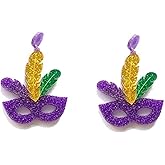 Colorful Mardi Gras Resin Acrylic Earrings Dainty Lobster Hat Mouth Feather Mask Shape Mardi Gras Theme Earrings for Women Girls Jewelry