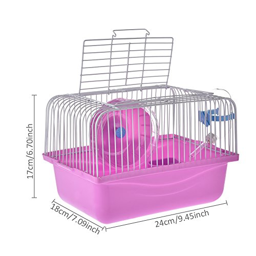 Hamsters Portable Cage Small Plastic Cage with Built-in Water Bottle Playing Wheel Outdoor Travelling Carrier for Small Animals Pink