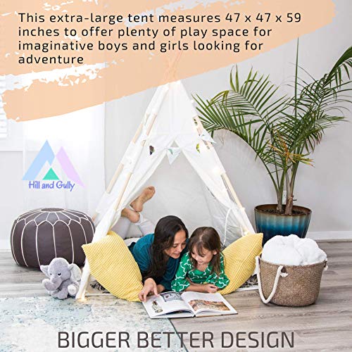 Large Teepee Tent for Kids with Lights, Carry Case, Floor and Banner