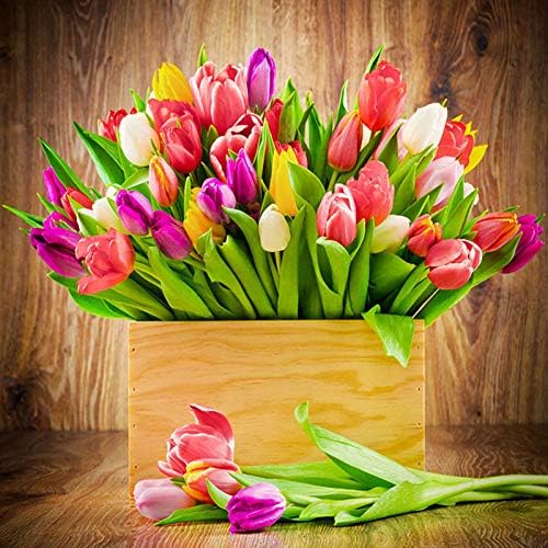 Zimal 5D Diamond Embroidery Tulip Flowers Round Diamond Painting Landscape Cross Stitch Full Crystal Wall Painting 11.8 X 11.8 Inch