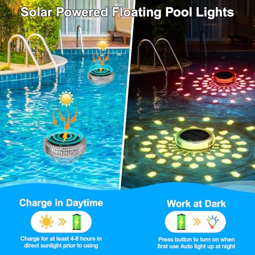 BSgifts Floating Solar Pool Lights, Outdoor LED Floating Pool Lighting with Remote, RGB Color Changing, IP68 Waterproof, Light Sensor Auto ON/Off Suitable for Inground, Above Ground Pools, 2 Pack