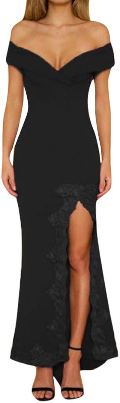 off the shoulder wrap thigh split maxi dress