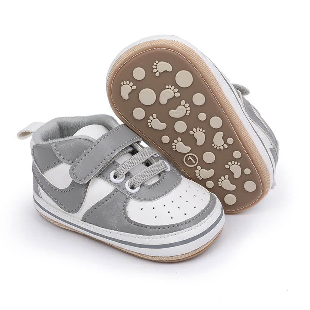 Photo 1 of Clowora Unsex Baby Shoes Boys Girls Infant Sneakers Non-Slip Soft Rubber Sole Toddler Crib First Walker Lightweight Shoes (A03/Grey,6-12 Months)