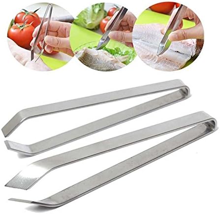 Stainless Steel Fish Bone Remover Tweezers Flat and Slant Tweezers Pliers Remover Tool 4.5"