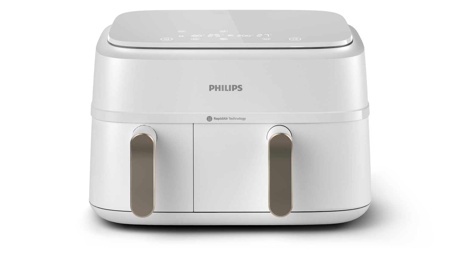 Philips Airfryer 3000 Series Dual Basket, Heißluftfritteuse mit 2 Körben, 9L Kapazität (6L+3L), RapidAir Plus Heißlufttechnologie, 90% weniger Fett, Rezepte-App, Spülmaschinenfest, Weiß (NA353/10)
