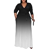 Tycorwd Women's Plus Size Casual Maxi Dress Summer Short Sleeve Beach Dress Swing Flowy Tiered Dresses with Pockets