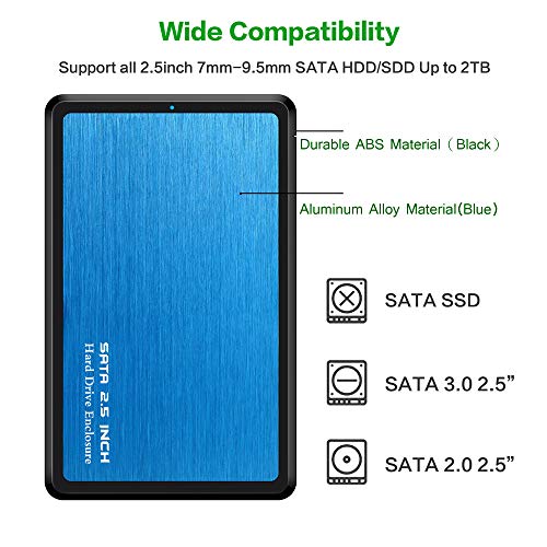 EYOOLD HDD Case 2.5 SATA to USB 3.0 Hard Drive Enclosure for SSD Disk HDD Box USB3.0 Case Support UASP for Window/Max/Linu,Aluminum Alloy & Durable ABS Material