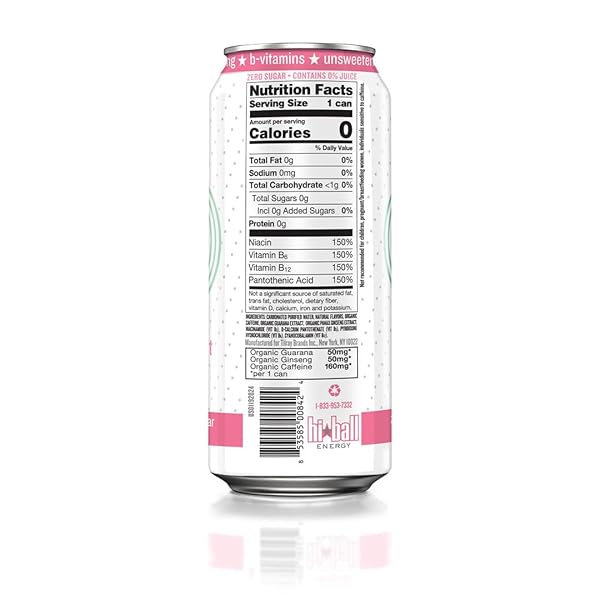 HIBALL CLEAN ENERGY DRINK – WATERMELON MINT – ZERO SUGAR, ZERO CALORIE SPARKLING WATER WITH 160MG ORGANIC CAFFEINE, 50MG ORGANIC GINSENG, 50MG ORGANIC GUARANA AND B VITAMINS – 16 FL OZ (8-PACK)
