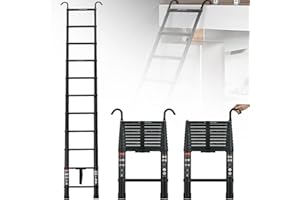 QIMU Aluminum Telescoping Ladder 10.5FT - Portable Extension Ladder with 2 Detachable Hooks, Non-Slip, 330 Lb Capacity