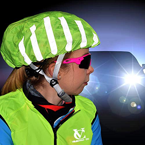 VeloChampion VC High Visibility HI-VIS Reflective Helmet Strip Cover Road Safety Cycling Helmet Rain Cover Weather Waterproof Road Mountain Bike Dustproof One Size Fits All