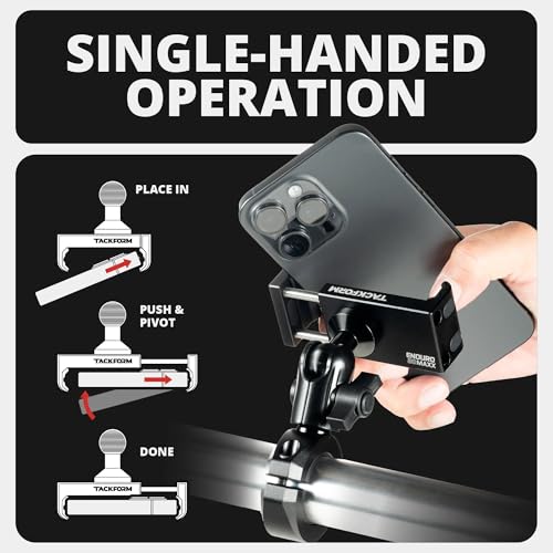 Tackform Black Motorcycle ALL METAL Phone Mount - 20MAXX Spring Cradle | BC3 Universal Clamp Fits 7/8