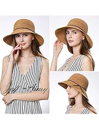 Jeff & Aimy - Sombrero de ganchillo con pajita para mujer, con ala ancha, accesorios de playa