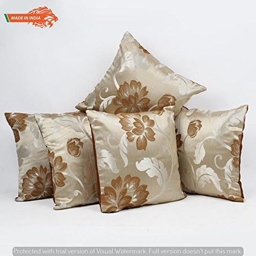 KINGLY MUSTERED Set of 5 Trow Cushion Pillow Cover DECROATIVE Polyster Silk Square Cushion Cover Outdoor Couch Sofa Home Pillow Cover 16X16 INCH (40CMX40CM) Made in India.Product ID:SBBT02