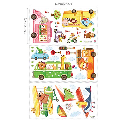 DECOWALL DAT-1806P1506C Animal Transports and Biplanes with Hang Glider Wall Stickers Kids Wall Stickers Wall Decals Peel and Stick Removable Wall Stickers for Kids Nursery Bedroom Living Room