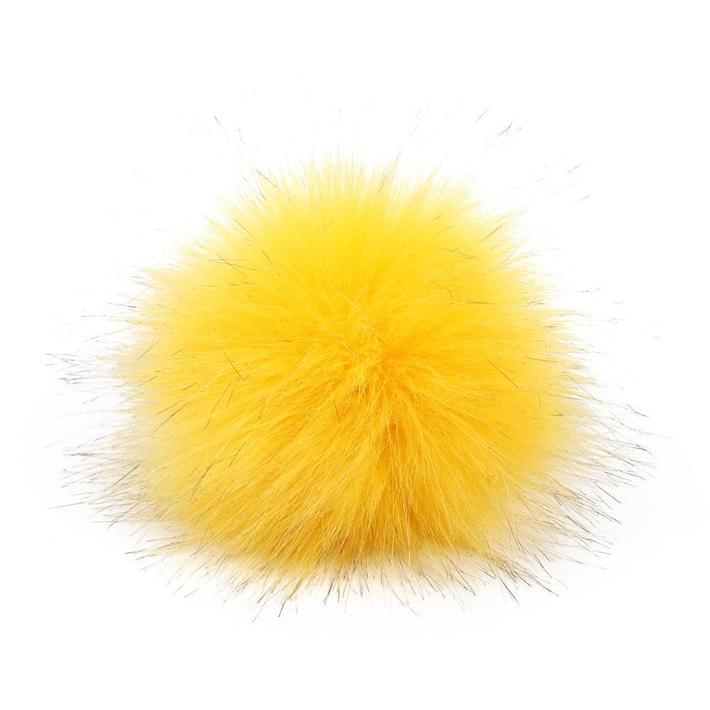 Pack of 10 Faux Fur Pompoms, Fur Pompoms, Faux Fur Pompoms, Fluffy Pom Pom Ball with Press Stud for Women, Bag, Hats, Shoes, Scarf, Pendants, Decoration, Yellow, 15 cm
