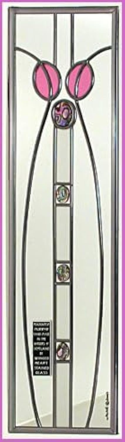 Winged Heart Decorative Stained Glass Mirror in a Mackintosh Hunterian Column Design (pink)