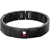 Tommy Hilfiger Men's Jewelry - Link Chain Bracelet – Bold Style, Fold-Over Clasp, Enamel Stripe Detail – Adjustable – Stainless Steel Accessory for Him