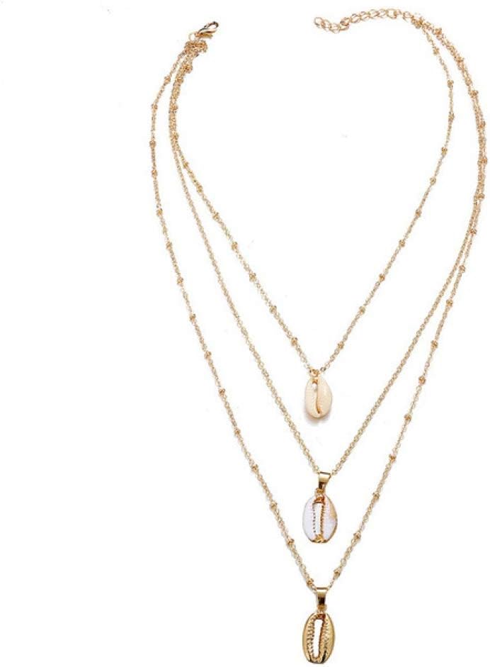 CWQAN Women'S Necklace,Gold Shell Multilevel Necklace European And American Jewelry Ladies Handmade Shell Short Clavicle Necklace Bohemian Style