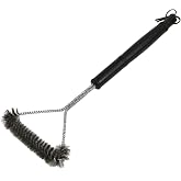 Grill Brush Bristle Free w/ReplaceableHead, Enamel Safe, Grill Cleaner for Outdoor BBQ &amp; Griddle, MAX Stainless Steel Scraper, Corner Reach Long Rosewood Handle for Cast Iron Steel