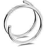 OUFER 925 Sterling Silver Double Hoop Nose Rings, 20G Thin Nose Piercing, 8mm Spiral Double Nose Rings Hoops, Single Nose Piercing Jewelry For Women Men-Silver
