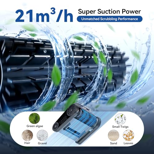 (Upgrade 2026) Pondee X5 Wireless Pool Robot Bottom and Walls, Vacuum Cleaner 21 m³/h Saugkraft, Intelligent Navigation, 3 Brushless Motors, Autonomy 180 Min, Water Line, Pond up to 300 m²