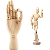 12" Art Drawing Hand Model,8" Artist Wooden Mannequin Figure Human People Manikin Supplies Stop Motion Figure Kit,Wooden Tools Posable Figure for Drawing,Painting,Sketching