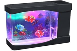 Playlearn Mini Aquarium Artificial Fish Tank with Moving Fish – USB/Battery Powered – Fake Aquarium Toy Fish Tank with 3 Fake Fish