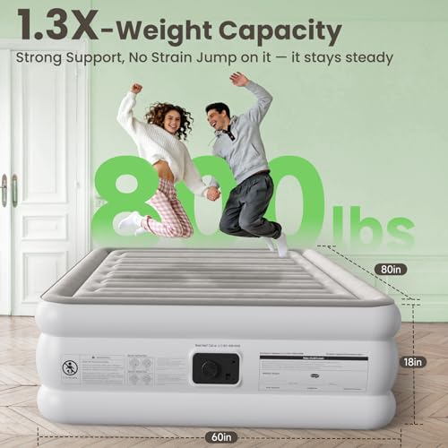 CHERIMOR Air Mattress Queen with Built in Pump, Anti-Sag Horizontal Beam, 3-Min Fast Inflation, 800 lbs Heavy-Duty Support Blow Up Mattress, Multi-Layer Leak Proof Air Bed for Home Guests Camping