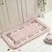 UKELER Non-Skid Floral Rose Bathroom Contour Rugs, Set of 2 Soft Shaggy Non Slip Bath Shower Mat and U-Shaped Toilet Floor Rugs, Pink