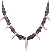 LARVOVUE Handmade Wooden Bead Resin Tooth Adjustable Caveman Necklace for Men Women
