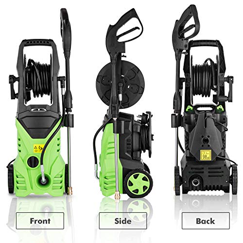 Tagorine Electric Pressure Washer, 3000PSI 1.8GPM Power Washer with 5 Quick-Connect Nozzle,Longer Cables and Hoses and Detergent Tank,for Cleaning Cars, Houses Driveways, Patios,and More (Green)
